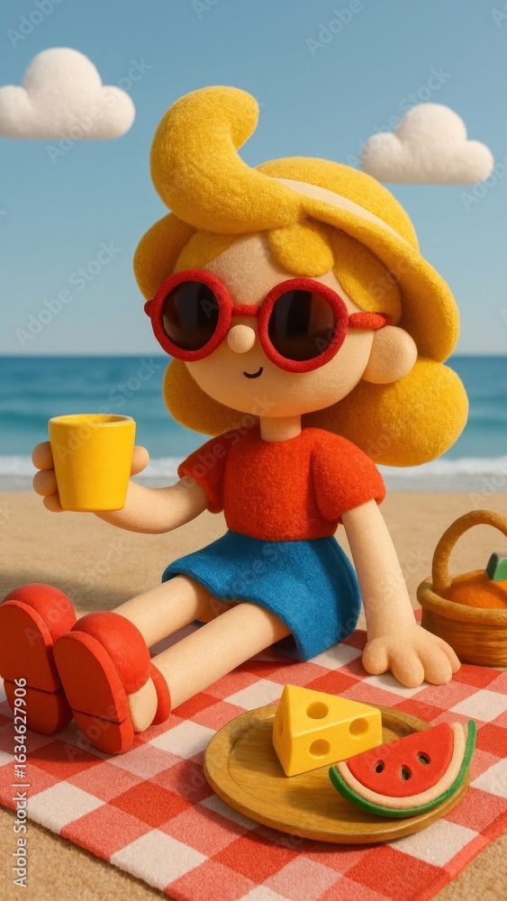 Obraz premium Playful beach picnic illustration