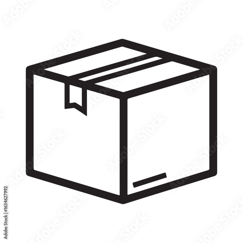 Minimalist outline illustration of a taped cardboard box, a simple shipping container icon