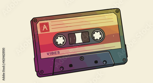 Retro Cassette Tape Vector Illustration in Vintage Color Style for Music and Audio Design