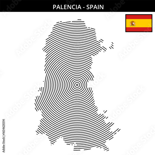 Detailed outline map of Palencia Spain with flag representation