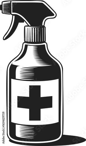 Disinfectant spray bottle, cleaning solution, sanitizing agent, germ killer, household cleaner, spray bottle design