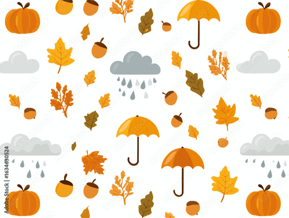Naklejka premium Cozy Autumn Rainy Day Icons – Flat Vector
