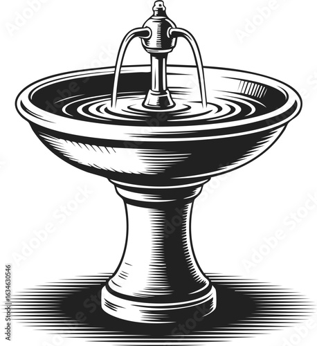 Drinking fountain, ornamental water feature, decorative basin with flowing water for gardens and parks