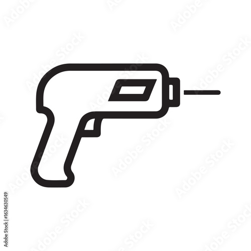 Drill outline icon illustration, tool for construction and repair in black and white