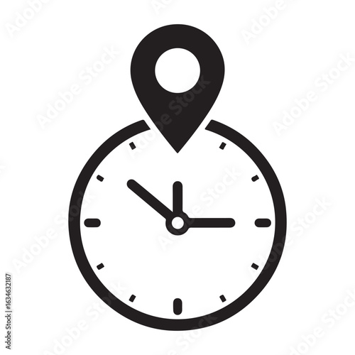 Time and location icon, vector illustration in black and white