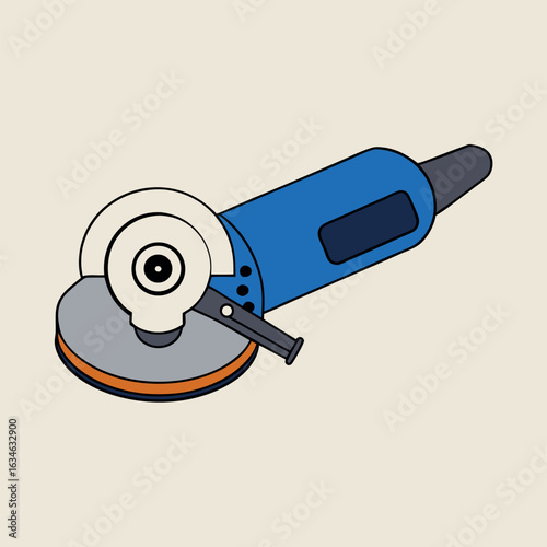 Blue electric angle grinder tool with detailed design elements