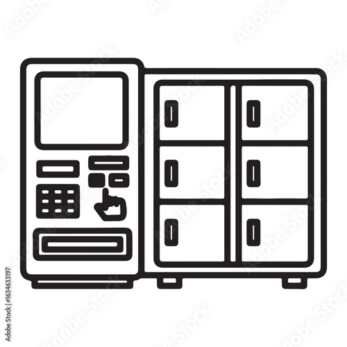 Digital locker system with lockers and touchscreen interface, vector illustration