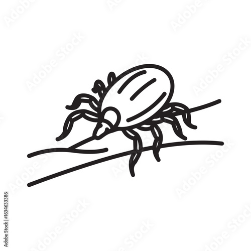 Illustration of a tick on skin, black and white vector design