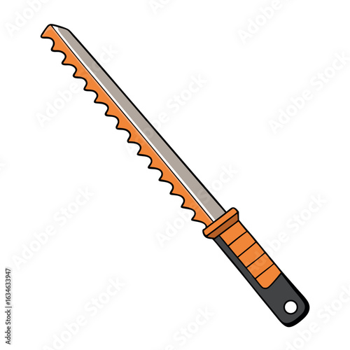 Dynamic banner design featuring a long serrated blade with striking black and orange accents