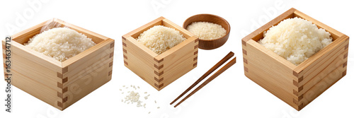 Set of rice and Masu on white background isolated on a transparent background