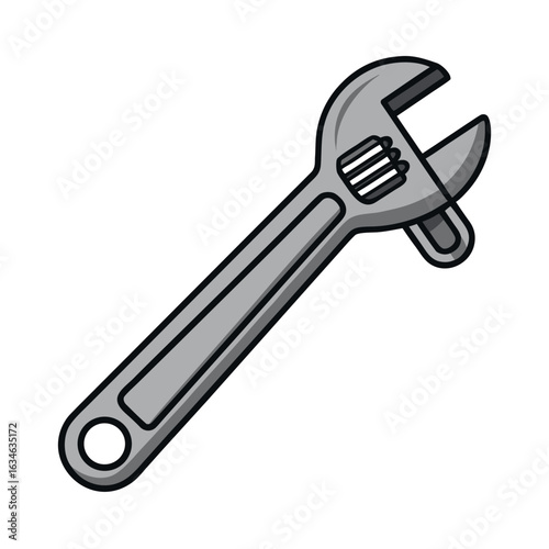 Simple adjustable wrench in metallic gray advertisement banner