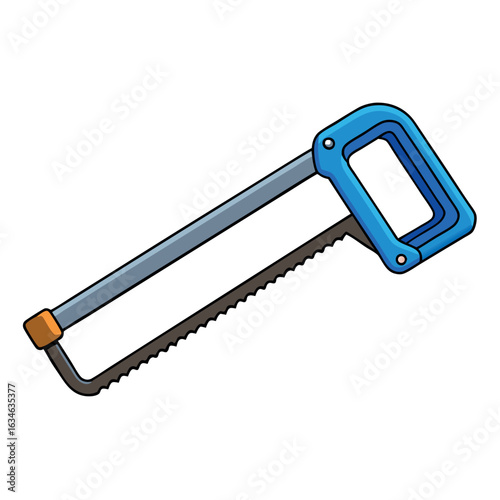 Steel gray hacksaw frame with a vibrant blue handle a tool illustration for construction or diy projects