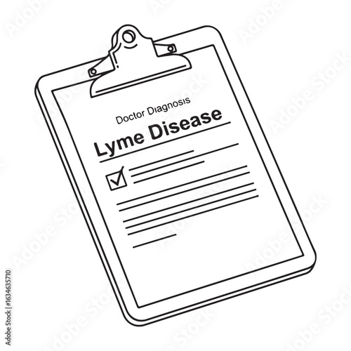 Lyme Disease diagnosis on clipboard, vector line art illustration.