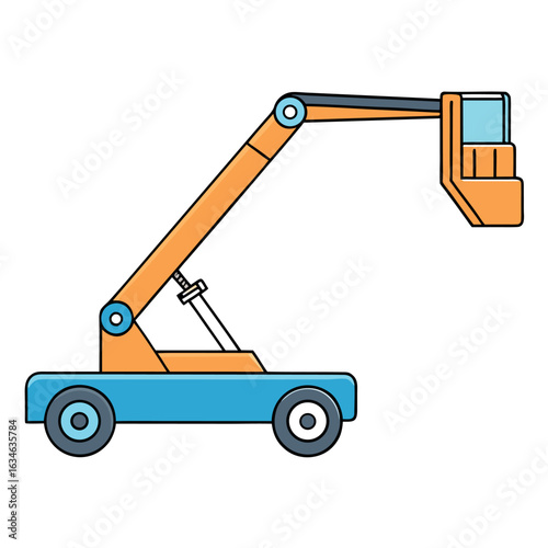 Boom lift with light blue arm and orange accents industrial construction equipment illustration