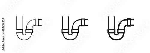Plumbing pipe icon in thin, regular, and bold outline. Pipe fittings. Construction, drainage and water systems theme. For mobile apps, web design, ui ux. Vector illustration isolated on white