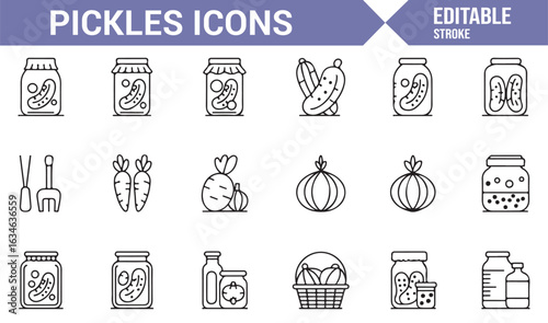 Icons of Pickles, Preserved Food, and Fermentation Process for Grocery and Home Use