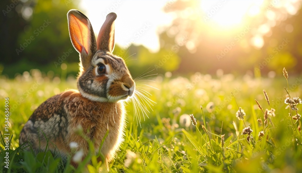 Obraz premium Peaceful Rabbit in Golden Meadow