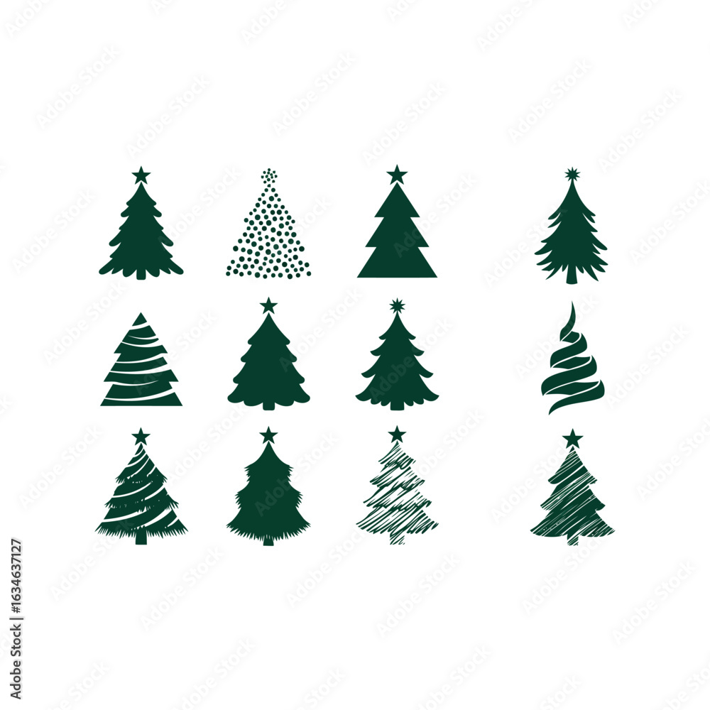 Obraz premium Christmas tree collection festive holiday vector icons winter season design elements