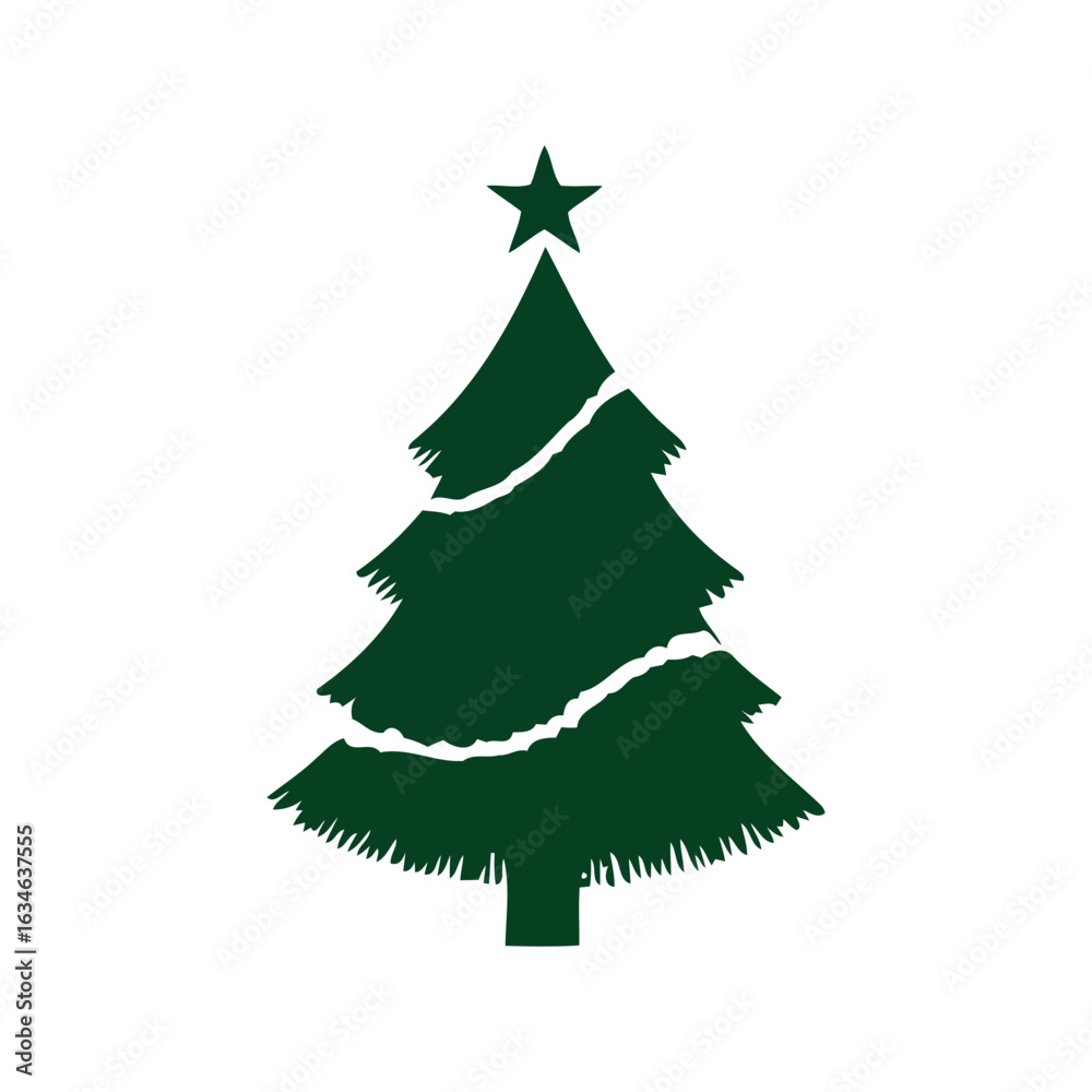 Fototapeta premium Green christmas tree silhouette with star and garland festive holiday vector