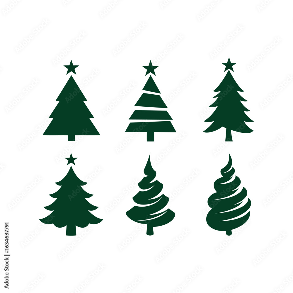 Obraz premium Christmas tree icons festive green pine vector set winter holiday decoration seasonal celebration