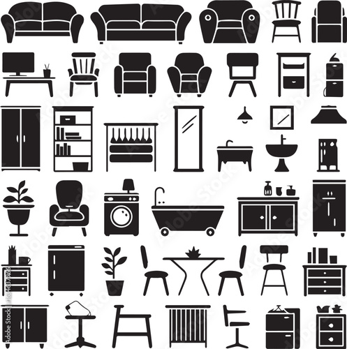 versatile home furnishing silhouettes vector illustration set chairs tables beds lamps shelves appliances decor