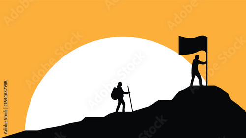 Silhouettes of Hikers or Mountain Climbers on top of a Hill. People aiming for success sports persons and hiker vector art