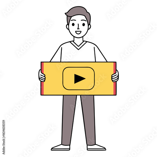 Man holding a yellow play button sign
