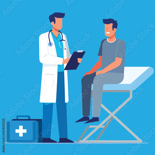 Medical consultation with a doctor and patient in a clinic. Healthcare vector illustration.