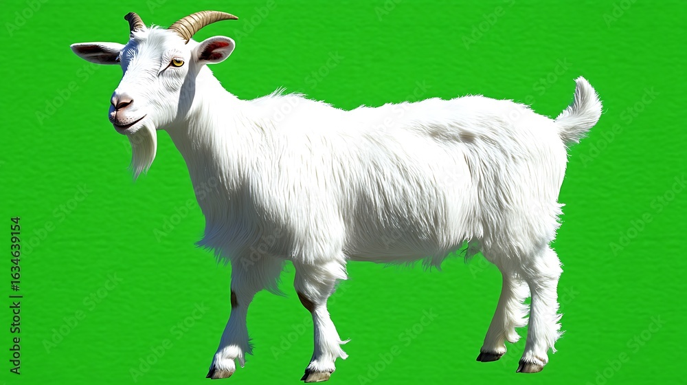 Obraz premium White goat against a solid green background.