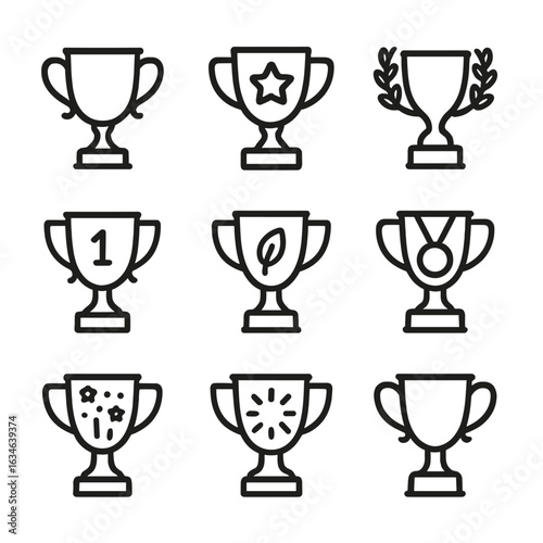 Icon cups symbol line vector prize collection outline contest minimal stroke set
