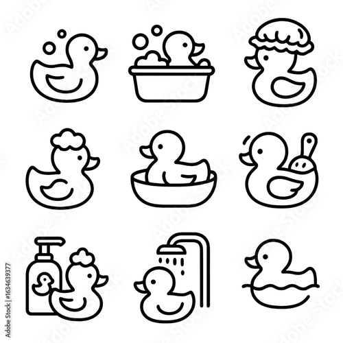 Collection contour duck cute set stroke outline symbol vector line icon icons