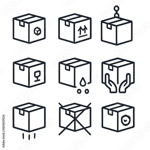 Symbol outline stroke collection set box line icon minimal heavy duty vector
