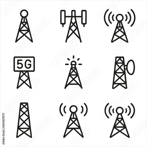 Towers vector wireframe outline cell icon network mast signal tower dish