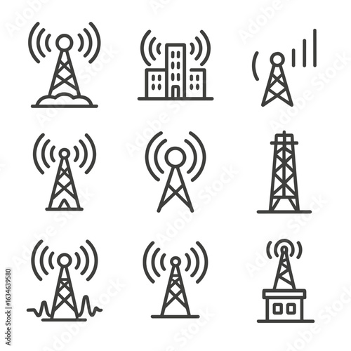 Icons infrastructure pulse pylon vector station tower icon remote wireless frequency signal