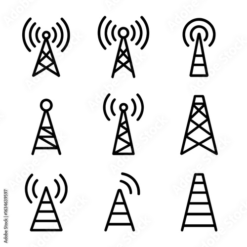 Line stroke icon collection tower outline contour set vector icons signal symbol