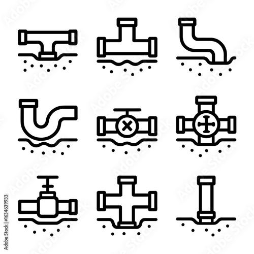 Outline underground icon minimal line pipe stroke vector collection symbol set icons