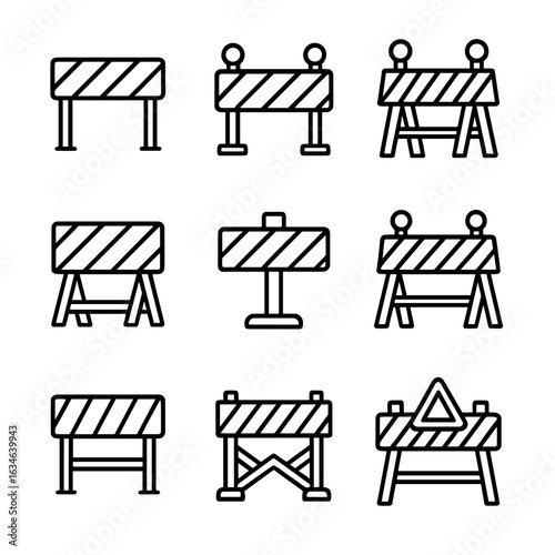 Set barrier road vector symbol icon line minimal stroke collection temporary outline