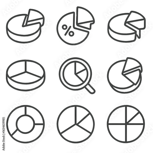 Highlighted zoomed vector slice outlines chart d icon percent pie data