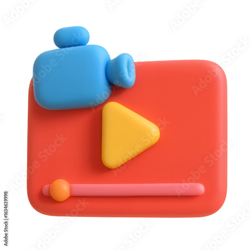 3d cartoon video player icon with camera and play button