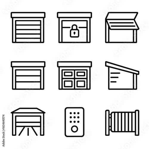 Icon side door hinged icons gate panel lock garage vector manual