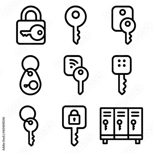 Box tag icons key coded vector locker fob minimal icon access