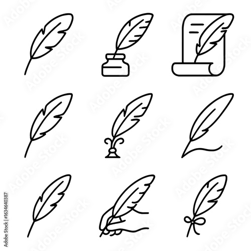 Pen icon tool quill ribbon vector bottle writing feather icons tip