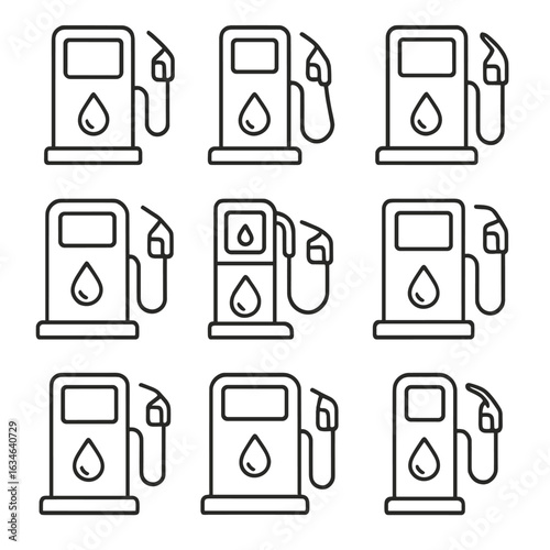 Collection minimal outline set diesel symbol contour stroke grid vector icon line