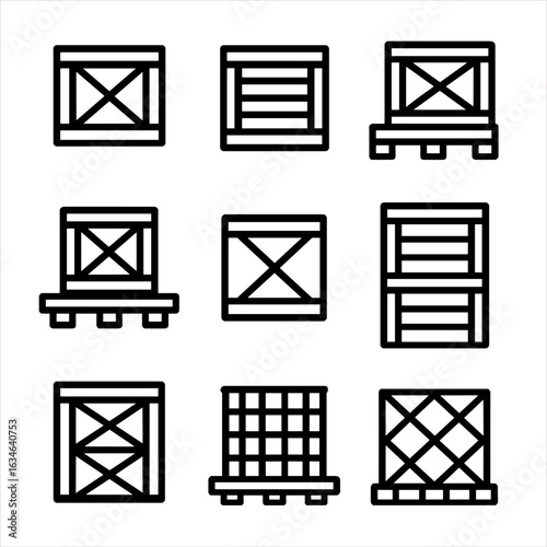 Contour line shipment stroke industrial vector outline set minimal icons collection symbol