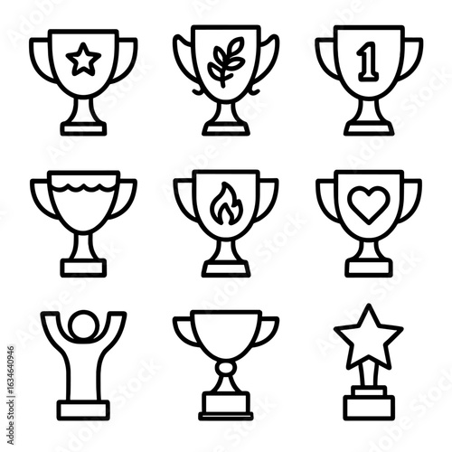 Outline contour minimal vector icons set collection stroke line icon ceremonial trophy