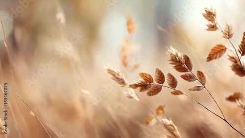 Golden grasses shimmer softly in warm sunlight, creating serenity.