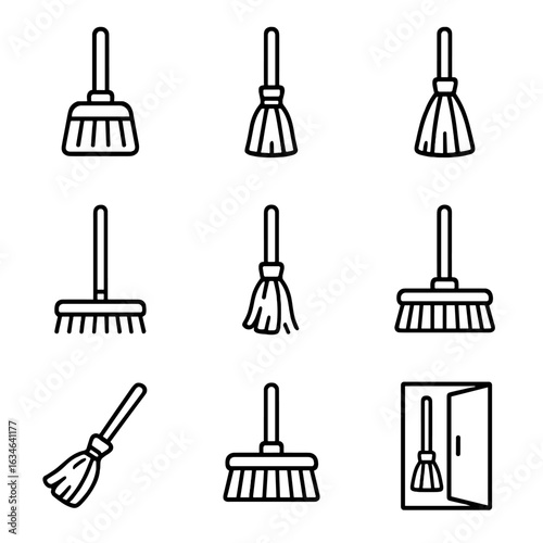 Cleaning household flying straw vector icon icons equipment worn bristles long broom