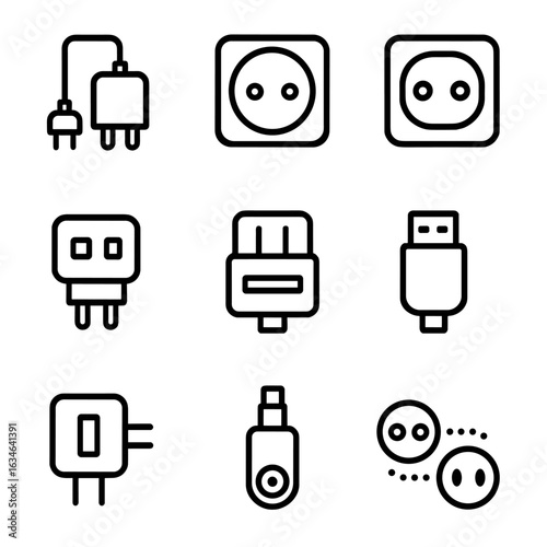 Adapter collection stroke set icon icons outline contour minimal symbol grid line