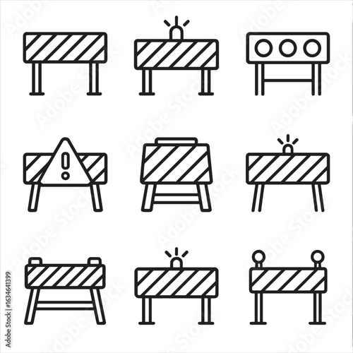 Outline set barrier temporary road collection line symbol minimal stroke icon contour