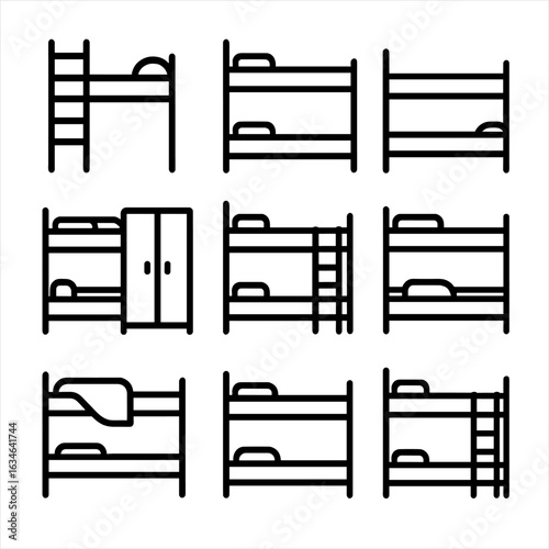 Bed bedroom unit blanket bunk icon top vector attached saving space pillow